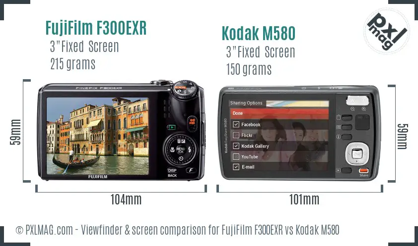 FujiFilm F300EXR vs Kodak M580 Screen and Viewfinder comparison