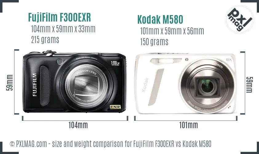 FujiFilm F300EXR vs Kodak M580 size comparison