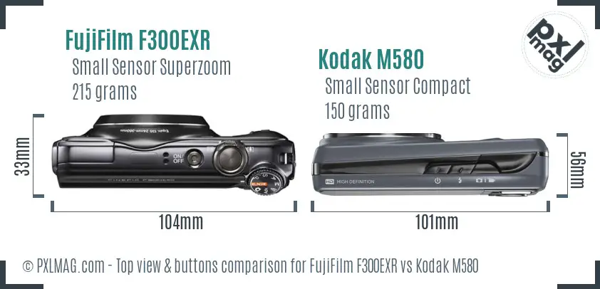 FujiFilm F300EXR vs Kodak M580 top view buttons comparison