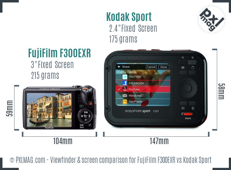 FujiFilm F300EXR vs Kodak Sport Screen and Viewfinder comparison