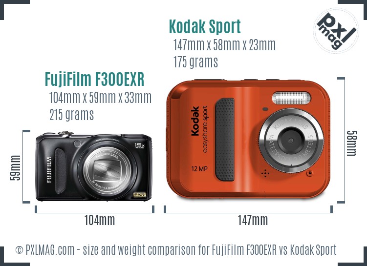 FujiFilm F300EXR vs Kodak Sport size comparison