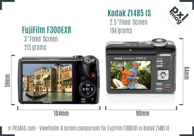 FujiFilm F300EXR vs Kodak Z1485 IS Screen and Viewfinder comparison