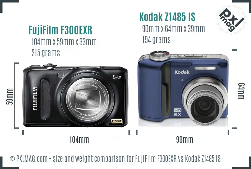 FujiFilm F300EXR vs Kodak Z1485 IS size comparison