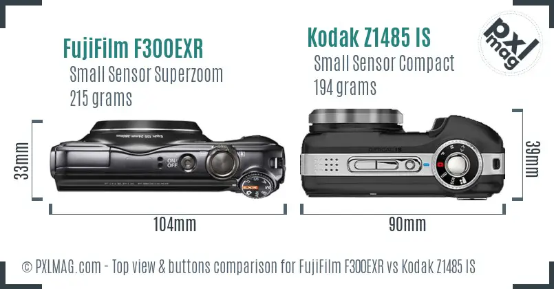 FujiFilm F300EXR vs Kodak Z1485 IS top view buttons comparison