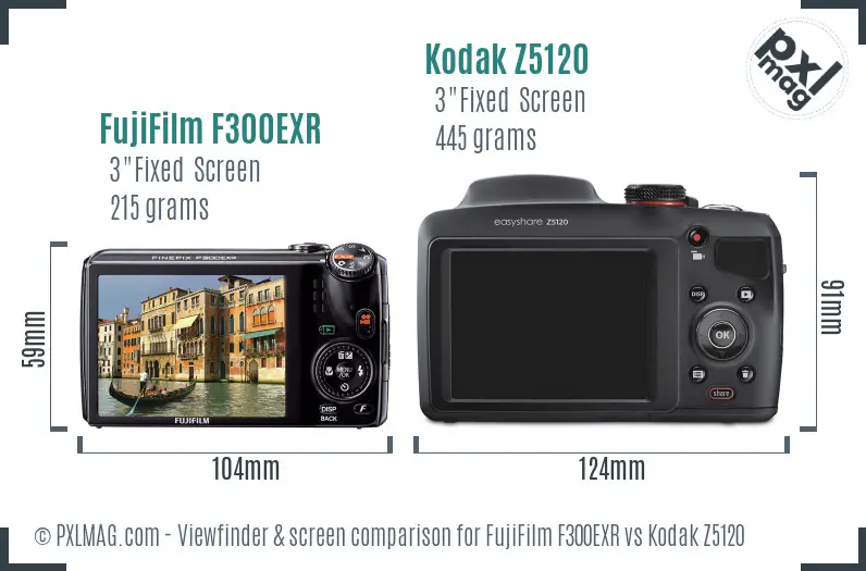 FujiFilm F300EXR vs Kodak Z5120 Screen and Viewfinder comparison