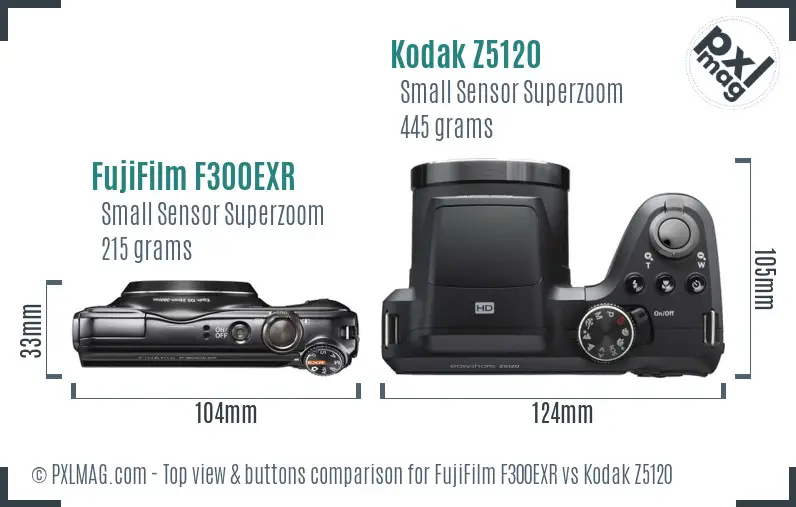 FujiFilm F300EXR vs Kodak Z5120 top view buttons comparison