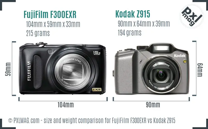 FujiFilm F300EXR vs Kodak Z915 size comparison FujiFilm F300EXR vs Kodak Z915 size comparison