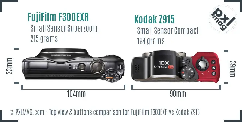 FujiFilm F300EXR vs Kodak Z915 top view buttons comparison FujiFilm F300EXR vs Kodak Z915 top view buttons comparison