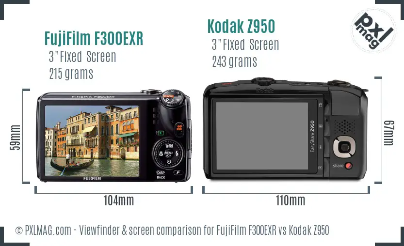 FujiFilm F300EXR vs Kodak Z950 Screen and Viewfinder comparison
