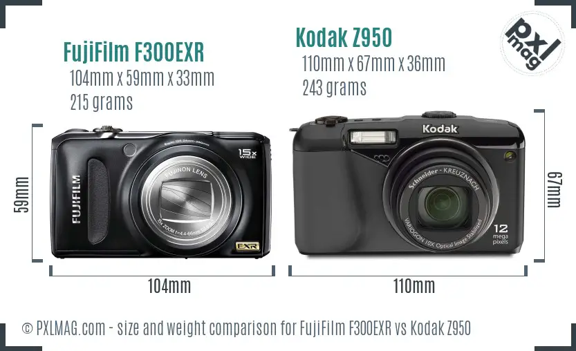 FujiFilm F300EXR vs Kodak Z950 size comparison