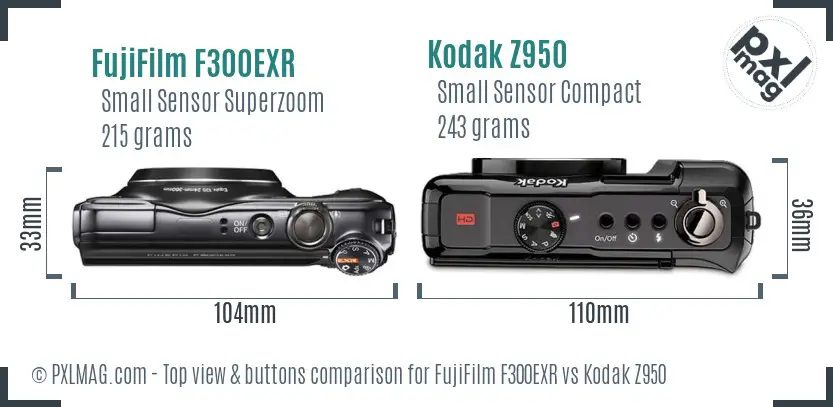 FujiFilm F300EXR vs Kodak Z950 top view buttons comparison