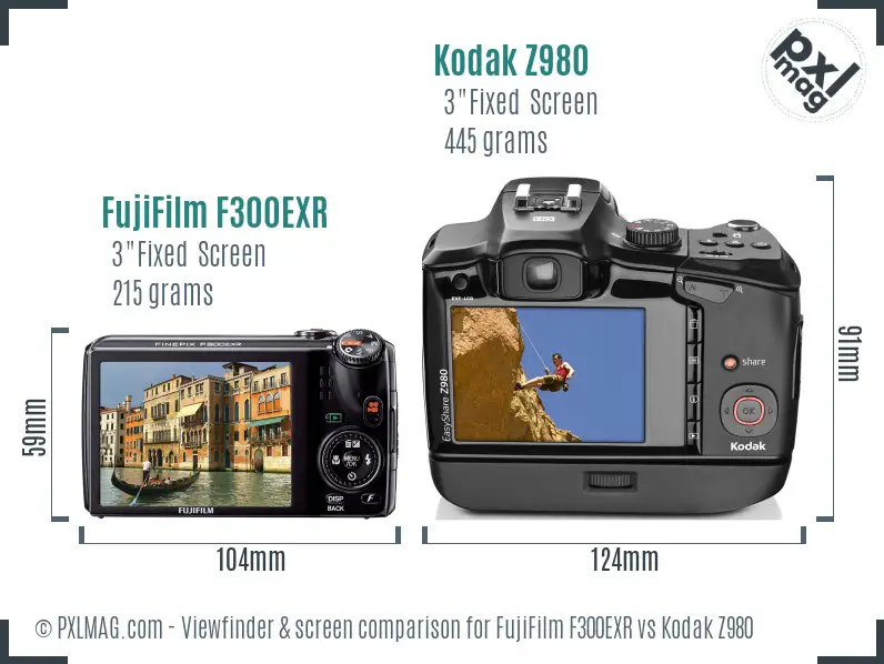 FujiFilm F300EXR vs Kodak Z980 Screen and Viewfinder comparison