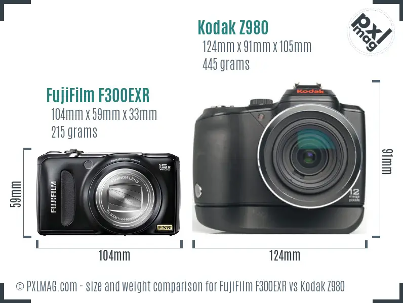 FujiFilm F300EXR vs Kodak Z980 size comparison
