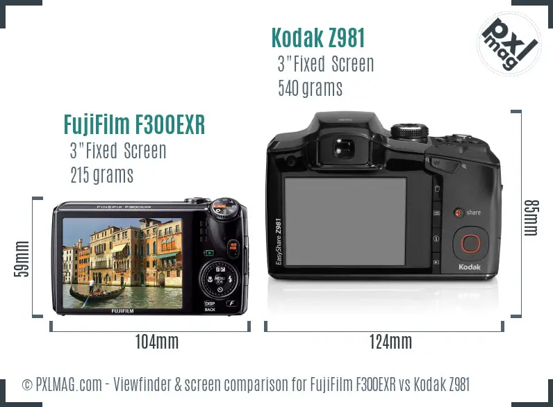 FujiFilm F300EXR vs Kodak Z981 Screen and Viewfinder comparison