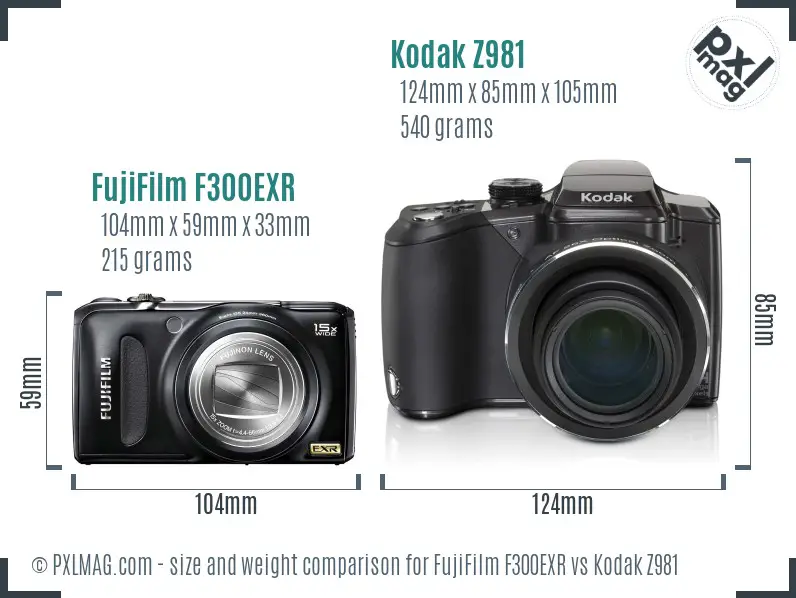 FujiFilm F300EXR vs Kodak Z981 size comparison