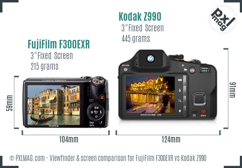 FujiFilm F300EXR vs Kodak Z990 Screen and Viewfinder comparison