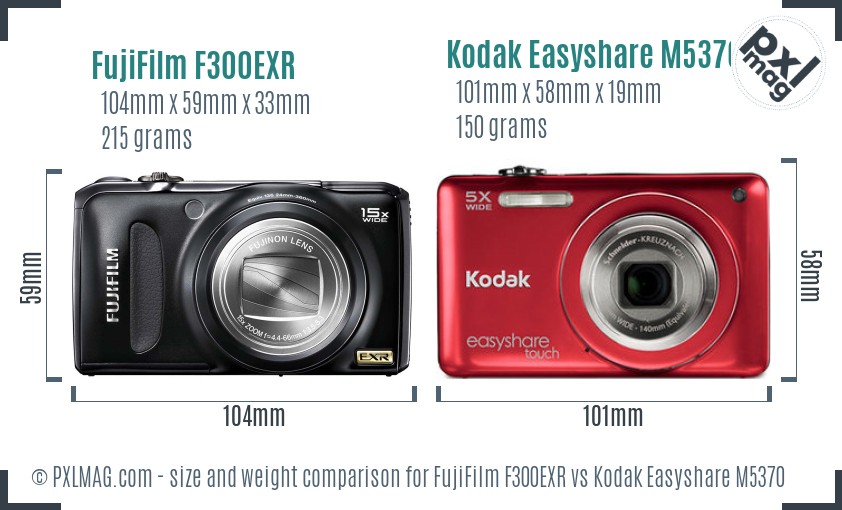 FujiFilm F300EXR vs Kodak Easyshare M5370 size comparison