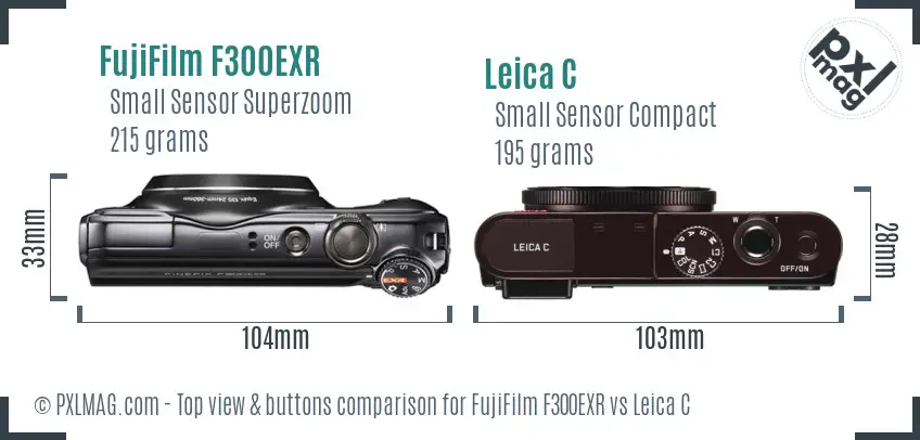 FujiFilm F300EXR vs Leica C top view buttons comparison FujiFilm F300EXR vs Leica C top view buttons comparison
