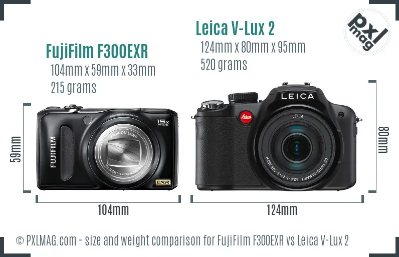 FujiFilm F300EXR vs Leica V-Lux 2 size comparison