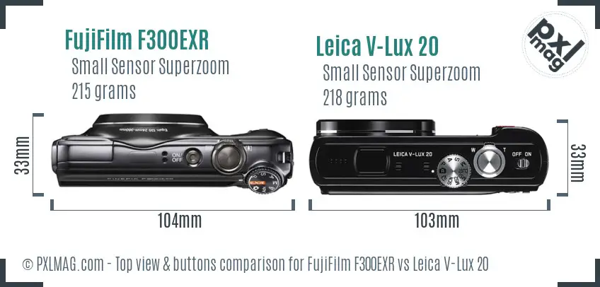 FujiFilm F300EXR vs Leica V-Lux 20 top view buttons comparison