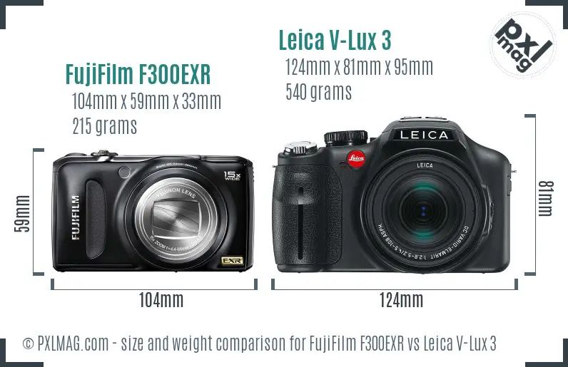 FujiFilm F300EXR vs Leica V-Lux 3 size comparison