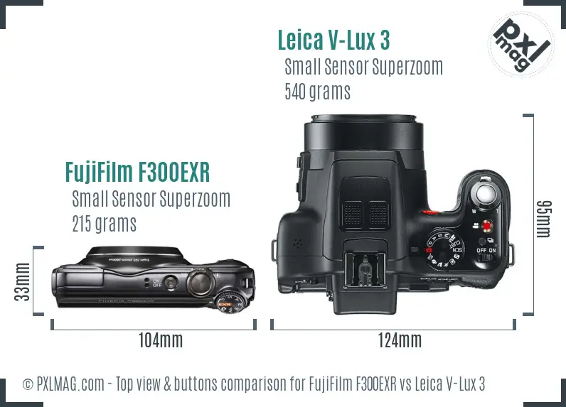 FujiFilm F300EXR vs Leica V-Lux 3 top view buttons comparison