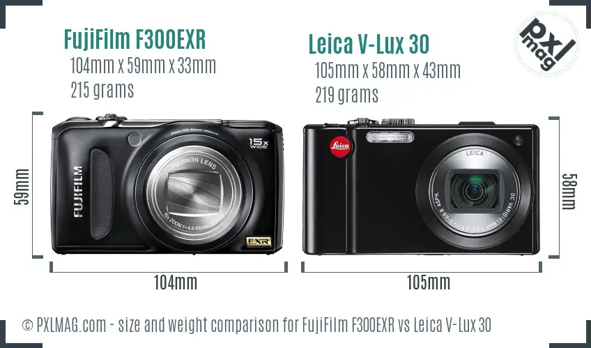 FujiFilm F300EXR vs Leica V-Lux 30 size comparison FujiFilm F300EXR vs Leica V-Lux 30 size comparison