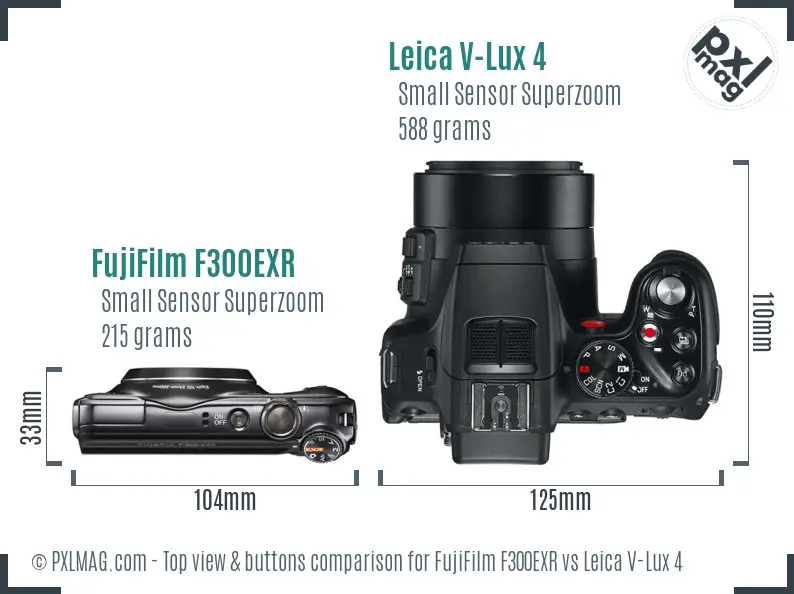 FujiFilm F300EXR vs Leica V-Lux 4 top view buttons comparison