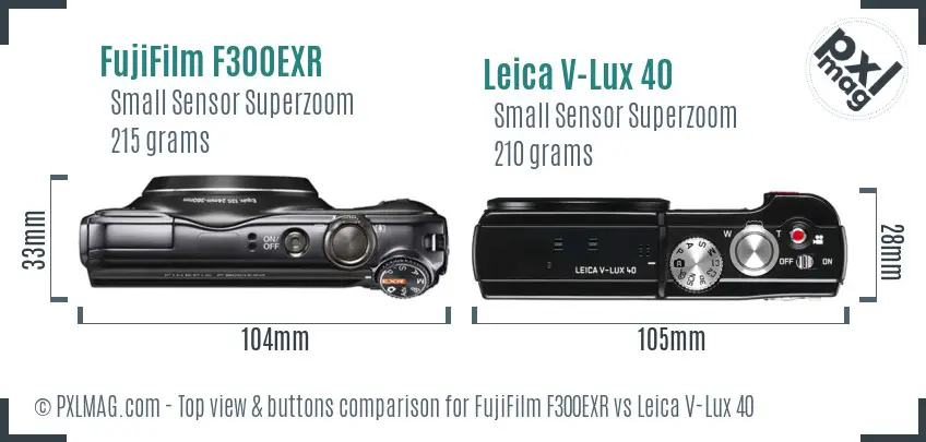 FujiFilm F300EXR vs Leica V-Lux 40 top view buttons comparison