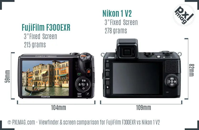 FujiFilm F300EXR vs Nikon 1 V2 Screen and Viewfinder comparison