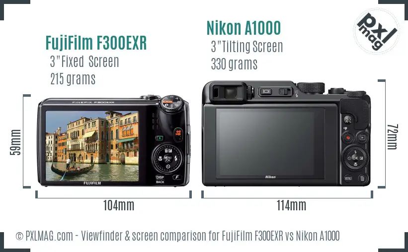 FujiFilm F300EXR vs Nikon A1000 Screen and Viewfinder comparison