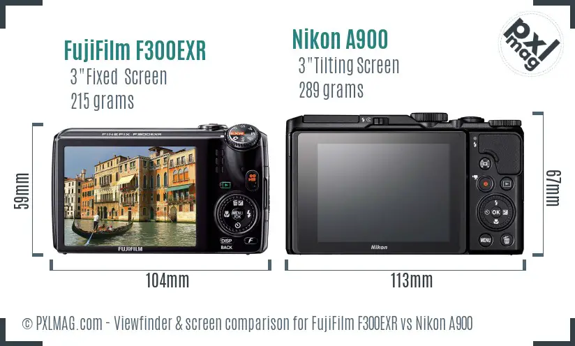 FujiFilm F300EXR vs Nikon A900 Screen and Viewfinder comparison