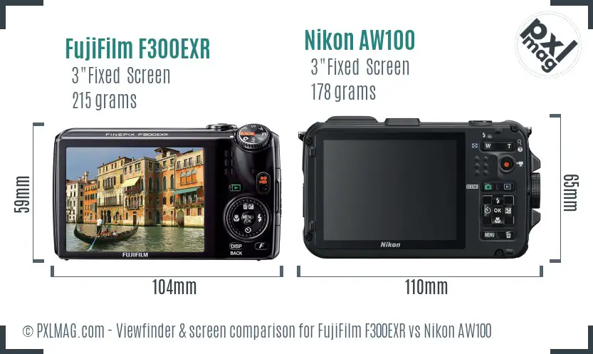 FujiFilm F300EXR vs Nikon AW100 Screen and Viewfinder comparison FujiFilm F300EXR vs Nikon AW100 Screen and Viewfinder comparison