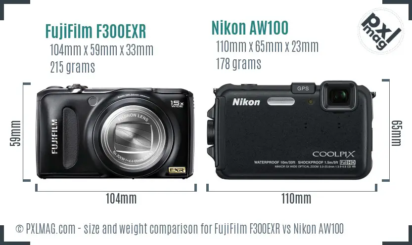 FujiFilm F300EXR vs Nikon AW100 size comparison FujiFilm F300EXR vs Nikon AW100 size comparison