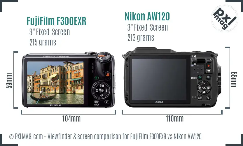 FujiFilm F300EXR vs Nikon AW120 Screen and Viewfinder comparison