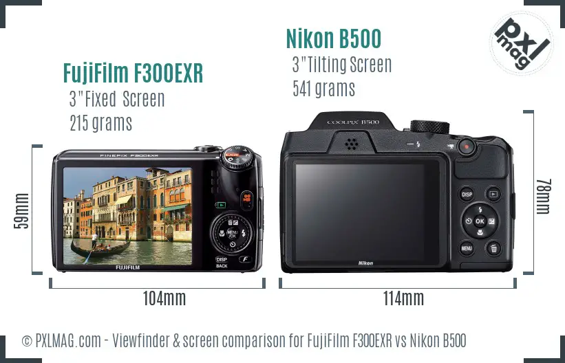 FujiFilm F300EXR vs Nikon B500 Screen and Viewfinder comparison