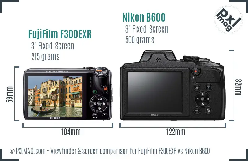 FujiFilm F300EXR vs Nikon B600 Screen and Viewfinder comparison