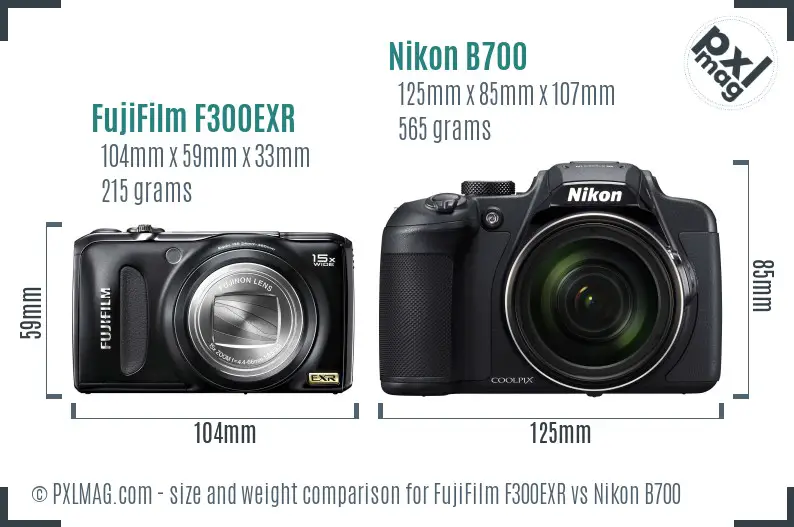 FujiFilm F300EXR vs Nikon B700 size comparison