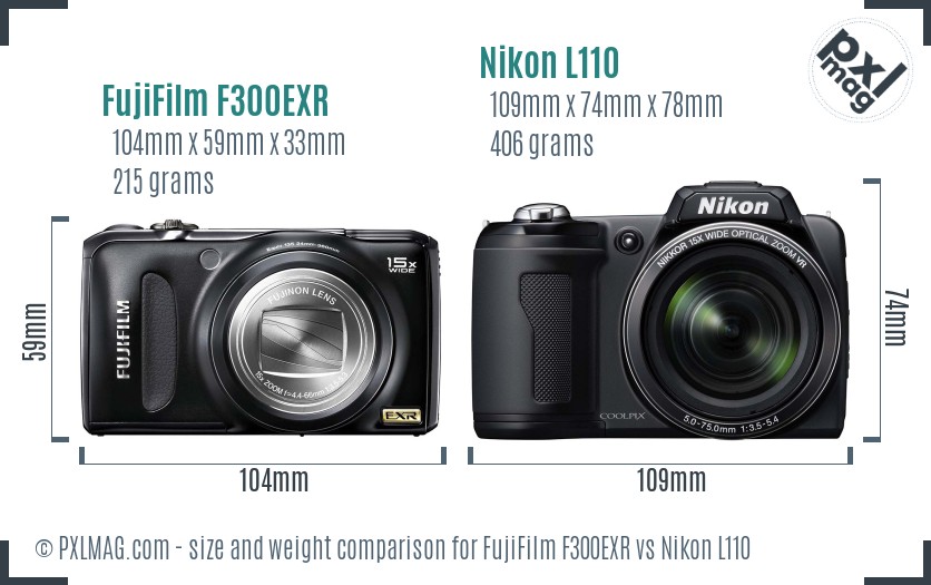FujiFilm F300EXR vs Nikon L110 size comparison FujiFilm F300EXR vs Nikon L110 size comparison