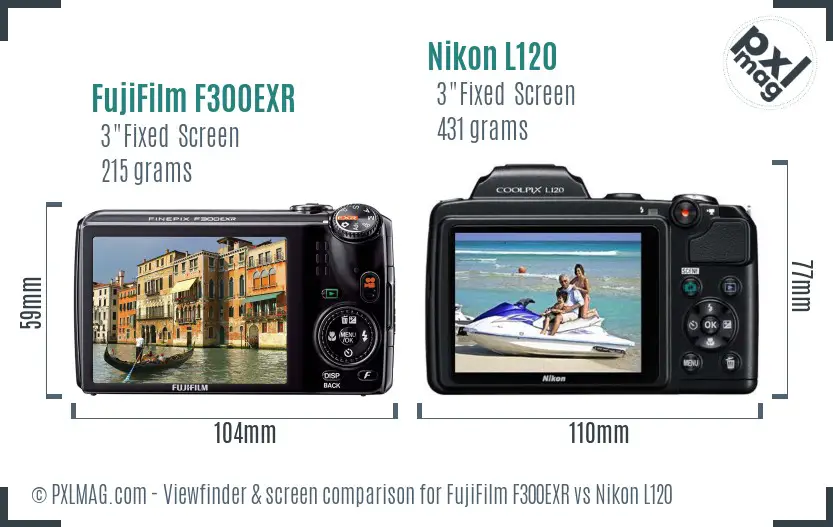 FujiFilm F300EXR vs Nikon L120 Screen and Viewfinder comparison