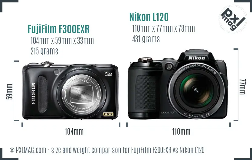 FujiFilm F300EXR vs Nikon L120 size comparison