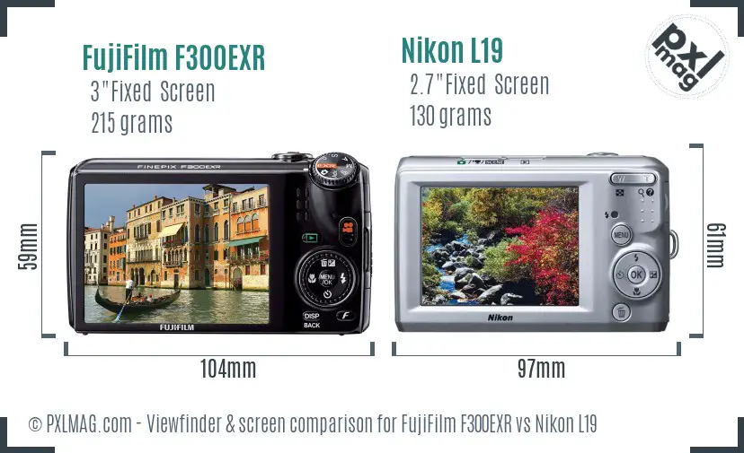 FujiFilm F300EXR vs Nikon L19 Screen and Viewfinder comparison