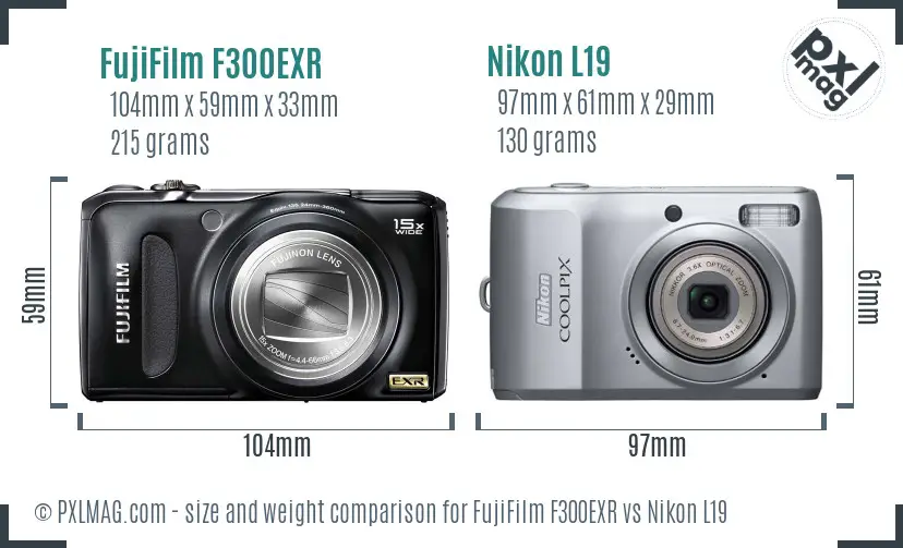 FujiFilm F300EXR vs Nikon L19 size comparison