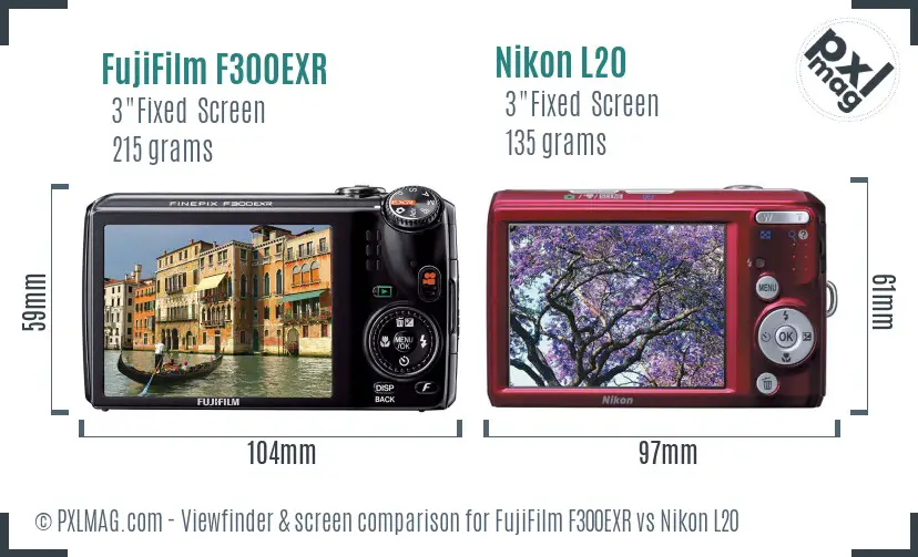 FujiFilm F300EXR vs Nikon L20 Screen and Viewfinder comparison