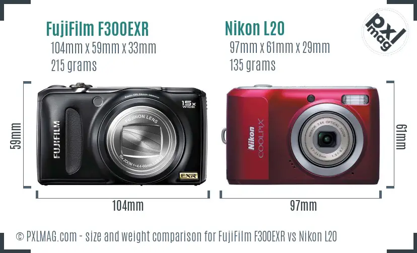 FujiFilm F300EXR vs Nikon L20 size comparison