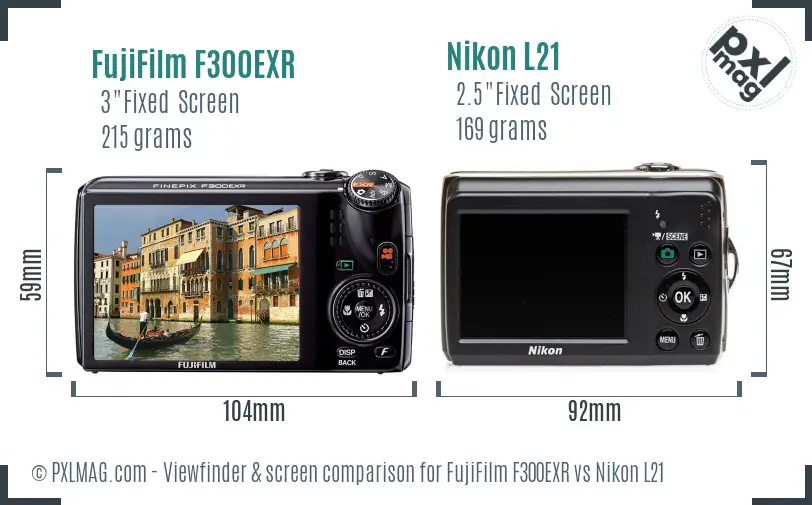 FujiFilm F300EXR vs Nikon L21 Screen and Viewfinder comparison