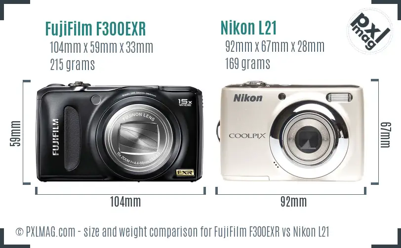 FujiFilm F300EXR vs Nikon L21 size comparison