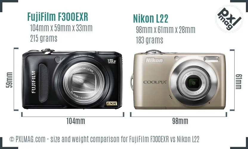 FujiFilm F300EXR vs Nikon L22 size comparison