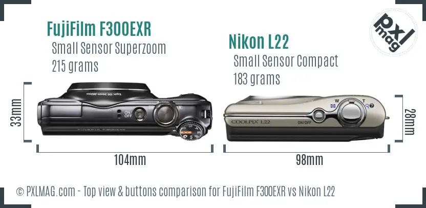 FujiFilm F300EXR vs Nikon L22 top view buttons comparison