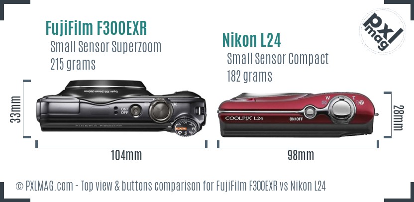 FujiFilm F300EXR vs Nikon L24 top view buttons comparison